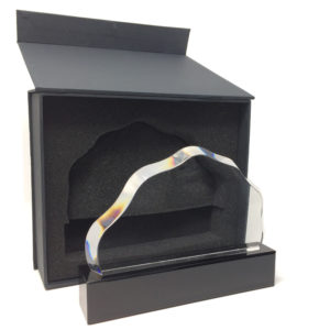 Trophée en verre en forme de nuage sur socle noir