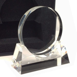 trophée rond gravure sur verre sur socle